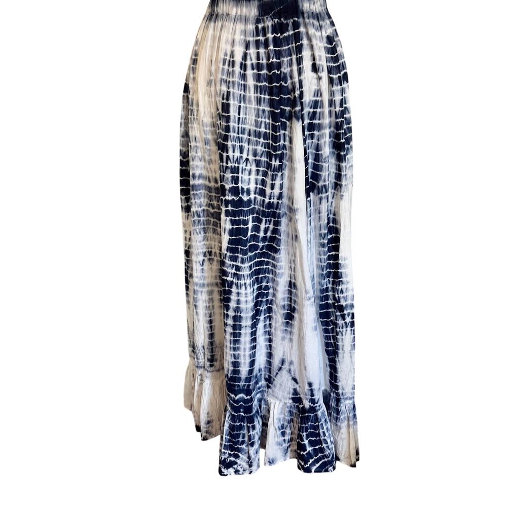 LEL Long Elegant Legs 100% Cotton Shibori Tie Dye Maxi Skirt Ruffled Boho Retro